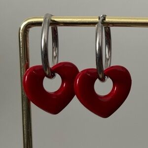 Red Heart Hoop Earrings